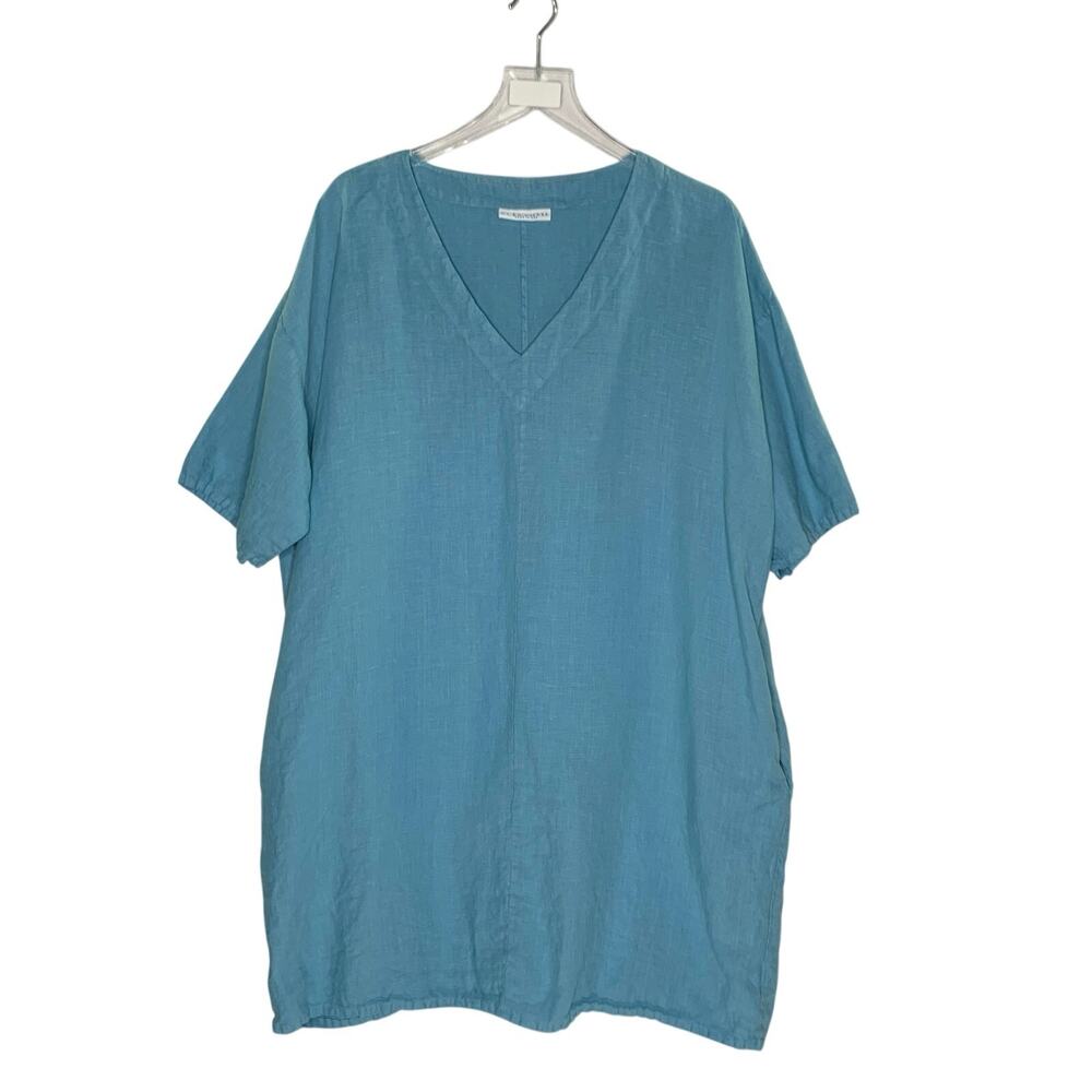 Bryn Walker Linen Bingley Tunic Dress M Teal Blue Pockets Oversized